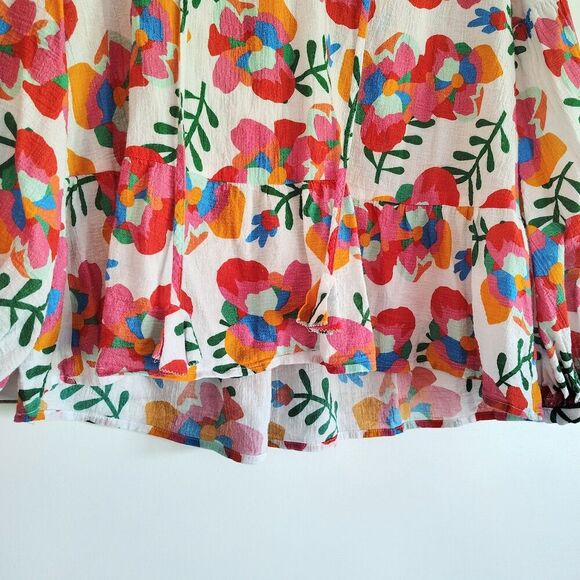 Crosby by Mollie Burch Blouse Top Popover Lightweight Floral Ruffle Colorful S - Picture 4 of 9